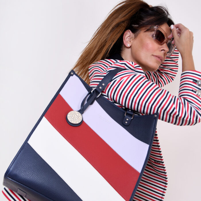 TOTE CUERO VACUNO AZUL Y COLORADO- JAWA
